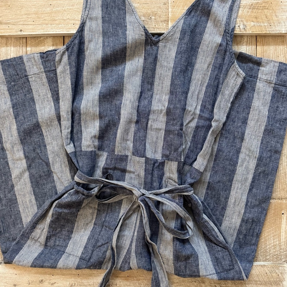 Striped Tie Waist Wide Leg Jumpsuit